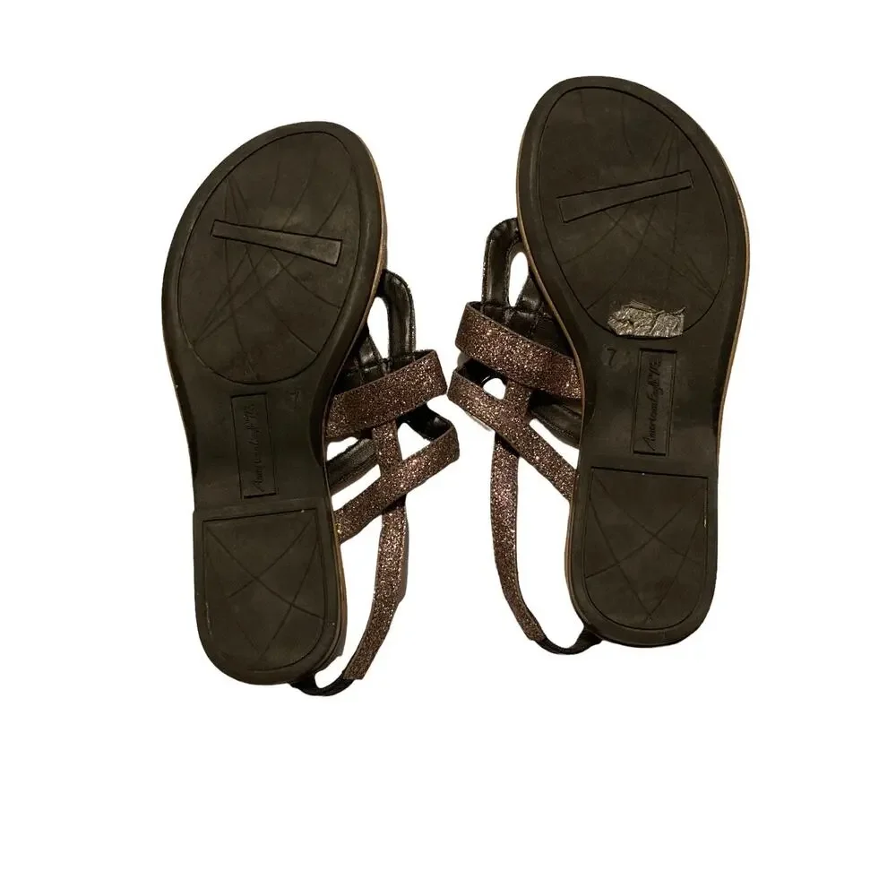 AMERICAN EAGLE‎ Womens Thong Sandals Size 7 Flat Rainbow Glitter